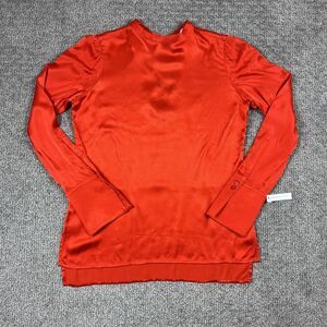 Treasure Bond X Something Navy Top Womens Small Red Satin Blouse Holiday Party